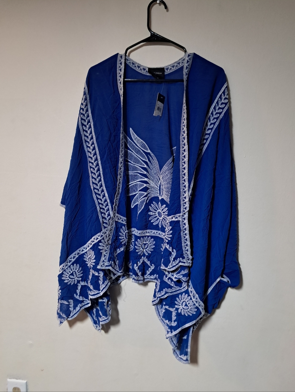 Liv LA Womens Blue and White Embroidered Kimono topper Cover Up Size 2X NWT
